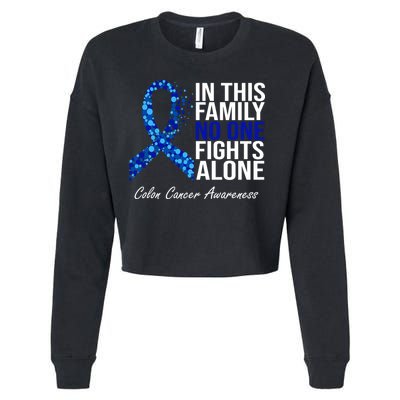 In This Family No One Fights Alone Colon Cancer Ribbon Cropped Pullover Crew