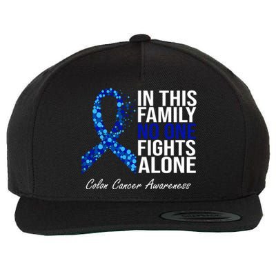 In This Family No One Fights Alone Colon Cancer Ribbon Wool Snapback Cap