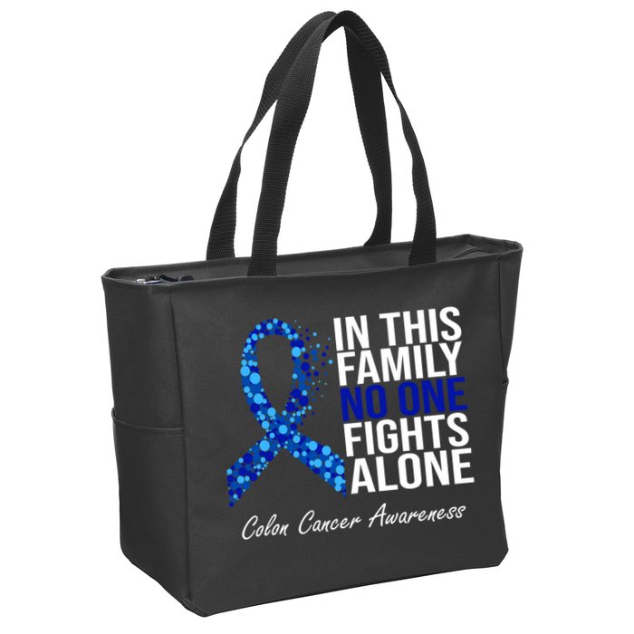 In This Family No One Fights Alone Colon Cancer Ribbon Zip Tote Bag