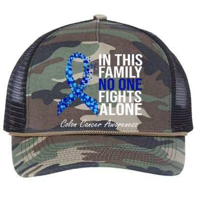 In This Family No One Fights Alone Colon Cancer Ribbon Retro Rope Trucker Hat Cap