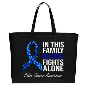 In This Family No One Fights Alone Colon Cancer Ribbon Cotton Canvas Jumbo Tote