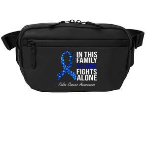 In This Family No One Fights Alone Colon Cancer Ribbon Crossbody Pack