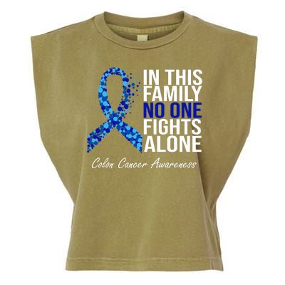 In This Family No One Fights Alone Colon Cancer Ribbon Garment-Dyed Women's Muscle Tee