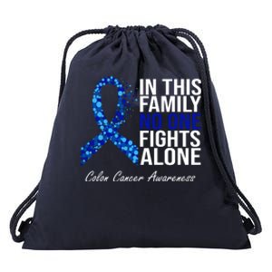 In This Family No One Fights Alone Colon Cancer Ribbon Drawstring Bag