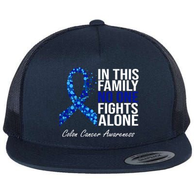 In This Family No One Fights Alone Colon Cancer Ribbon Flat Bill Trucker Hat