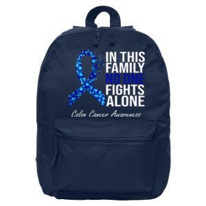 In This Family No One Fights Alone Colon Cancer Ribbon 16 in Basic Backpack