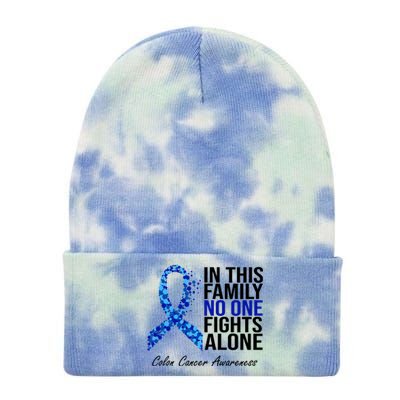 In This Family No One Fights Alone Colon Cancer Ribbon Tie Dye 12in Knit Beanie