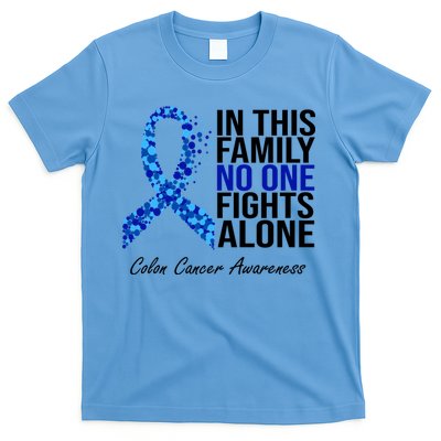 In This Family No One Fights Alone Colon Cancer Ribbon T-Shirt