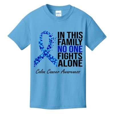 In This Family No One Fights Alone Colon Cancer Ribbon Kids T-Shirt