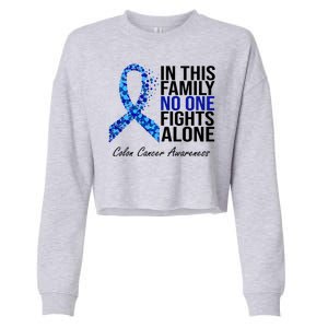 In This Family No One Fights Alone Colon Cancer Ribbon Cropped Pullover Crew