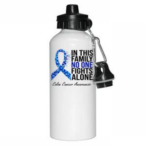 In This Family No One Fights Alone Colon Cancer Ribbon Aluminum Water Bottle 