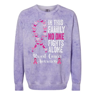 In This Family No One Fight Alone Breast Cancer Awareness Colorblast Crewneck Sweatshirt