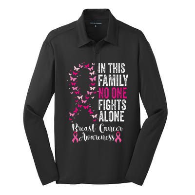 In This Family No One Fight Alone Breast Cancer Awareness Silk Touch Performance Long Sleeve Polo