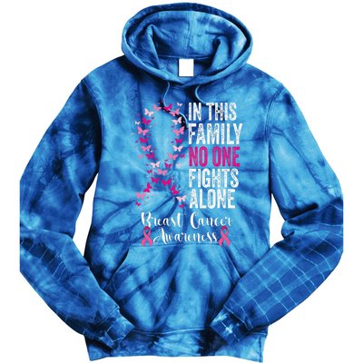 In This Family No One Fight Alone Breast Cancer Awareness Tie Dye Hoodie