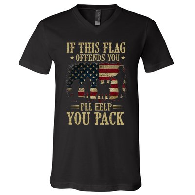 If This Flag Offends You Ill Help You Pack American Flag V-Neck T-Shirt