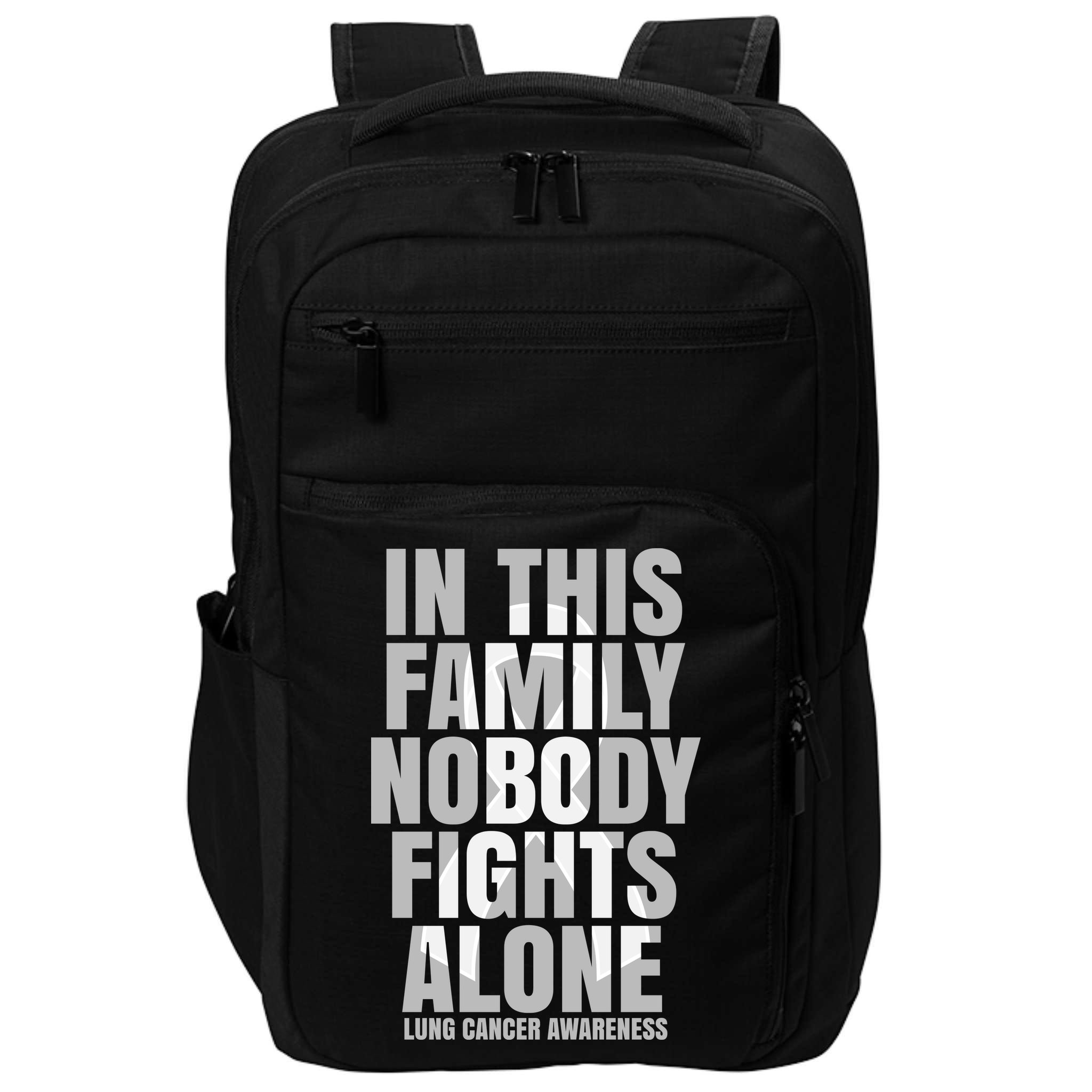 In This Family Nobody Fights Alone Lung Cancer Awareness Impact Tech Backpack