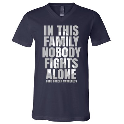 In This Family Nobody Fights Alone Lung Cancer Awareness V-Neck T-Shirt