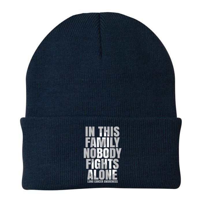 In This Family Nobody Fights Alone Lung Cancer Awareness Knit Cap Winter Beanie