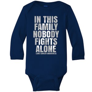 In This Family Nobody Fights Alone Lung Cancer Awareness Baby Long Sleeve Bodysuit