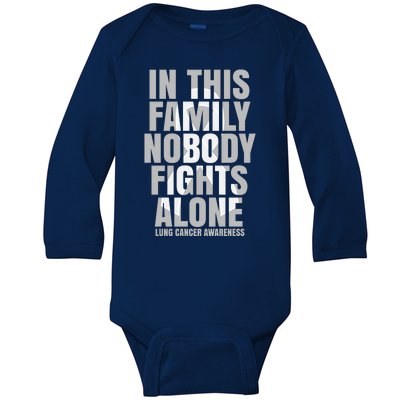 In This Family Nobody Fights Alone Lung Cancer Awareness Baby Long Sleeve Bodysuit