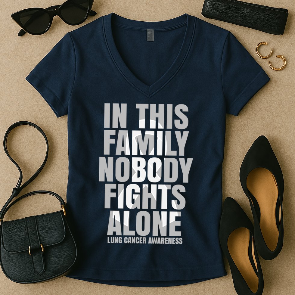 In This Family Nobody Fights Alone Lung Cancer Awareness Women's V-Neck T-Shirt