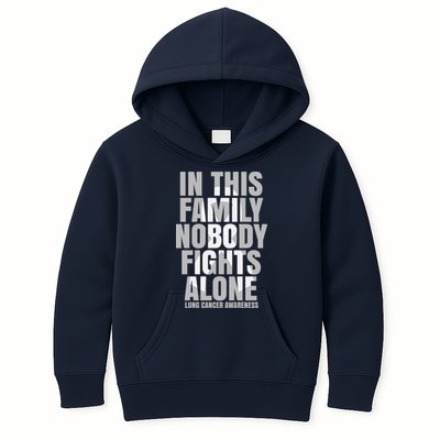 In This Family Nobody Fights Alone Lung Cancer Awareness Kids Hoodie