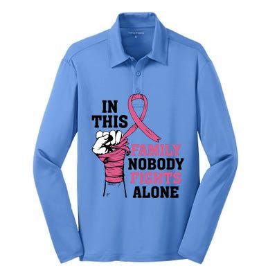 In This Family Nobody Fights Alone Breast Cancer Awareness Silk Touch Performance Long Sleeve Polo