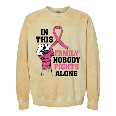 In This Family Nobody Fights Alone Breast Cancer Awareness Colorblast Crewneck Sweatshirt