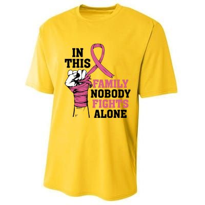 In This Family Nobody Fights Alone Breast Cancer Awareness Performance Sprint T-Shirt