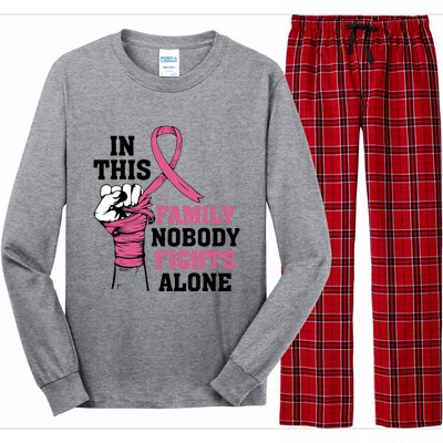 In This Family Nobody Fights Alone Breast Cancer Awareness Long Sleeve Pajama Set