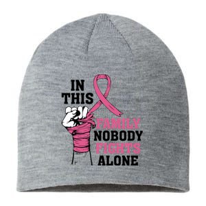 In This Family Nobody Fights Alone Breast Cancer Awareness Sustainable Beanie