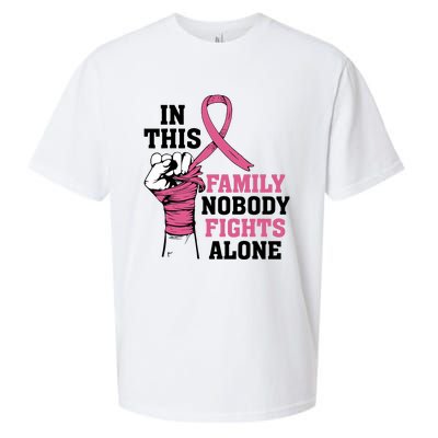 In This Family Nobody Fights Alone Breast Cancer Awareness Sueded Cloud Jersey T-Shirt