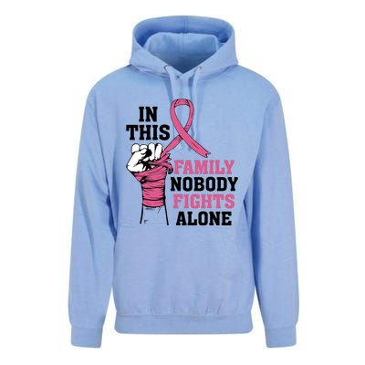 In This Family Nobody Fights Alone Breast Cancer Awareness Unisex Surf Hoodie