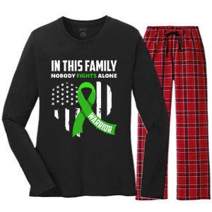 In This Family Nobody Fights Alone Brain Injury Warrior Women's Long Sleeve Flannel Pajama Set 