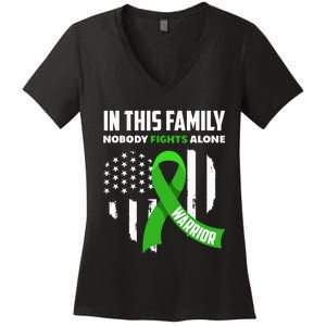 In This Family Nobody Fights Alone Brain Injury Warrior Women's V-Neck T-Shirt