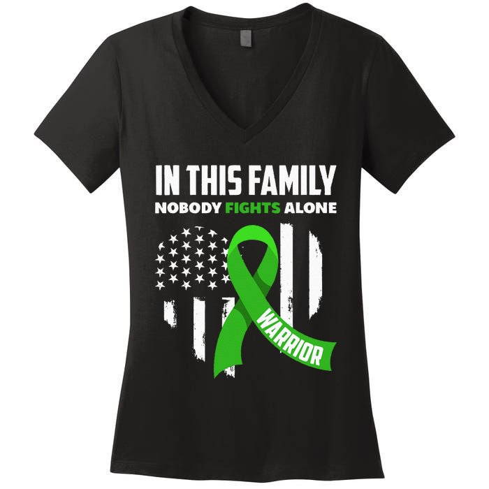 In This Family Nobody Fights Alone Brain Injury Warrior Women's V-Neck T-Shirt