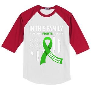 In This Family Nobody Fights Alone Brain Injury Warrior Kids Colorblock Raglan Jersey