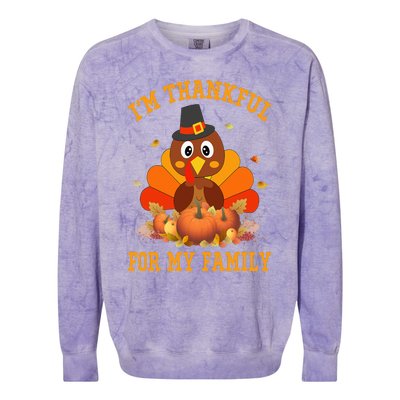 I'm Thankful For My Family Thanksgiving Little Turkey Colorblast Crewneck Sweatshirt