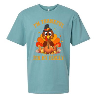 I'm Thankful For My Family Thanksgiving Little Turkey Sueded Cloud Jersey T-Shirt