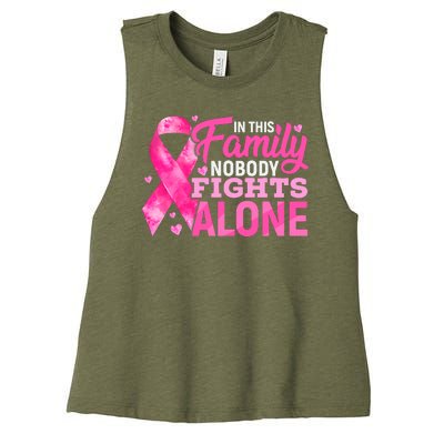 In This Family Nobody Fights Alone We Wear Pink Breast Cancer Awareness Squad Women's Racerback Cropped Tank