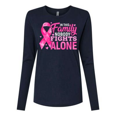 In This Family Nobody Fights Alone We Wear Pink Breast Cancer Awareness Squad Womens Cotton Relaxed Long Sleeve T-Shirt