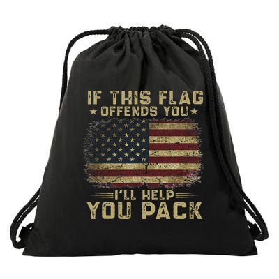 If This Flag Offends You I'll Help You Pack American Flag Drawstring Bag