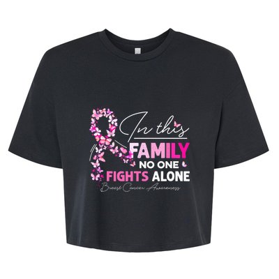 In This Family No One Fight Alone Breast Cancer Awareness Bella+Canvas Jersey Crop Tee