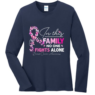 In This Family No One Fight Alone Breast Cancer Awareness Ladies Long Sleeve Shirt