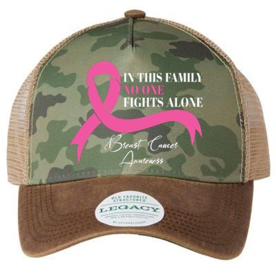 In This Family No One Fights Alone Breast Cancer Awareness Legacy Tie Dye Trucker Hat