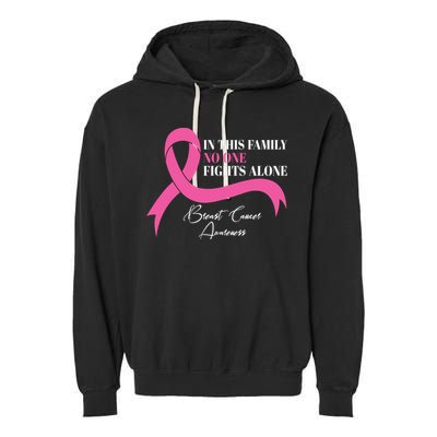 In This Family No One Fights Alone Breast Cancer Awareness Garment-Dyed Fleece Hoodie