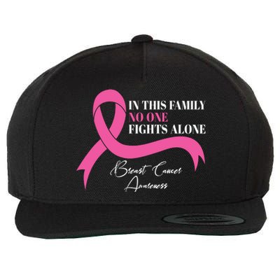 In This Family No One Fights Alone Breast Cancer Awareness Wool Snapback Cap