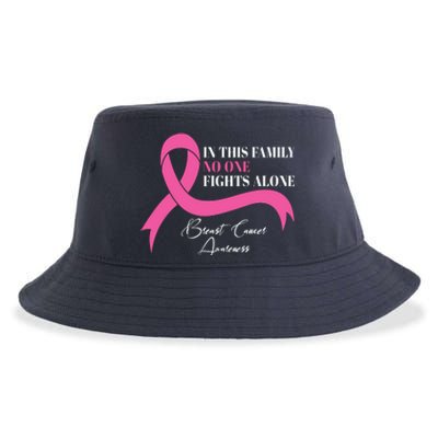 In This Family No One Fights Alone Breast Cancer Awareness Sustainable Bucket Hat