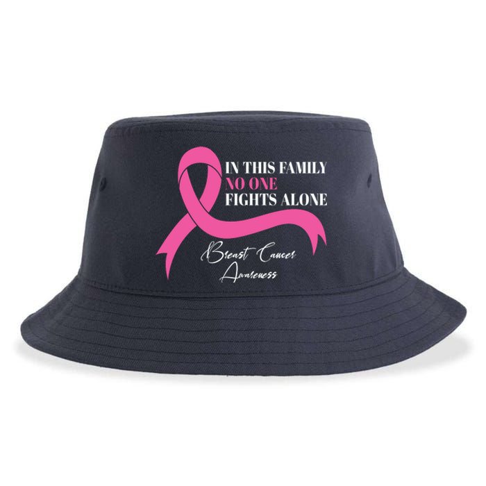 In This Family No One Fights Alone Breast Cancer Awareness Sustainable Bucket Hat