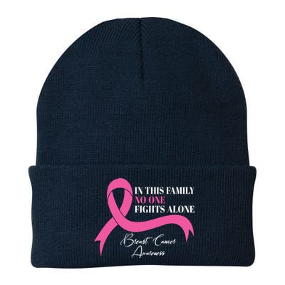 In This Family No One Fights Alone Breast Cancer Awareness Knit Cap Winter Beanie